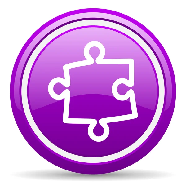 Puzzle viola icona lucida su sfondo bianco — Foto Stock