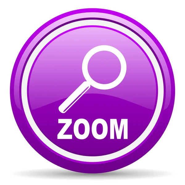 Zoom violet glossy icon on white background — Stock Photo, Image