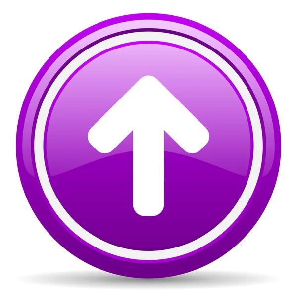 Стрілка вгору фіолетова глянсова іконка на білому тлі — стокове фото