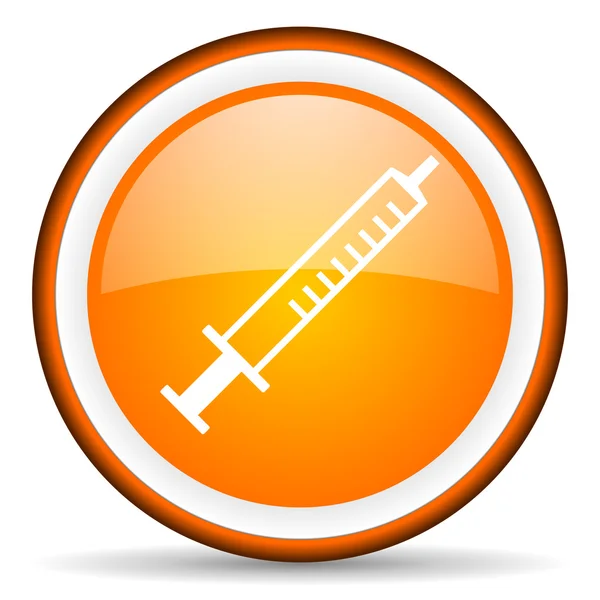 Syringe orange glossy icon on white background — Stock Photo, Image