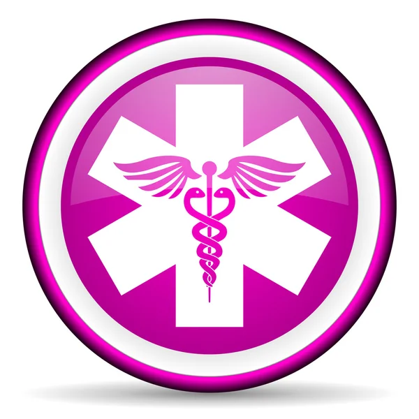 Caduceus violett glänzend Symbol auf weißem Hintergrund — Stockfoto