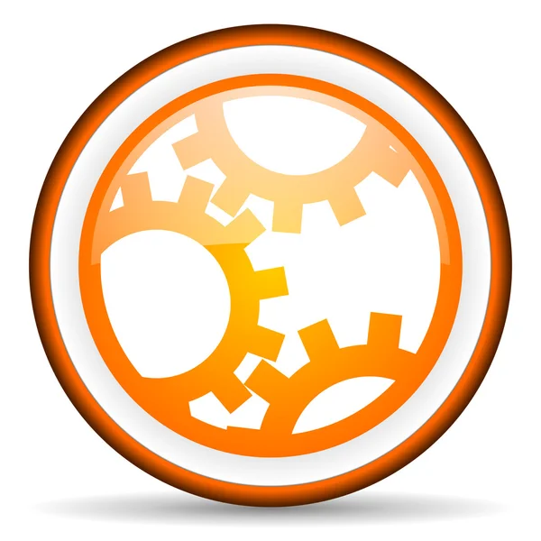 Gears orange glansig ikonen på vit bakgrund — Stockfoto