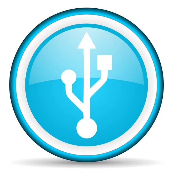 USB-blauwe glanzende pictogram op witte achtergrond — Stockfoto