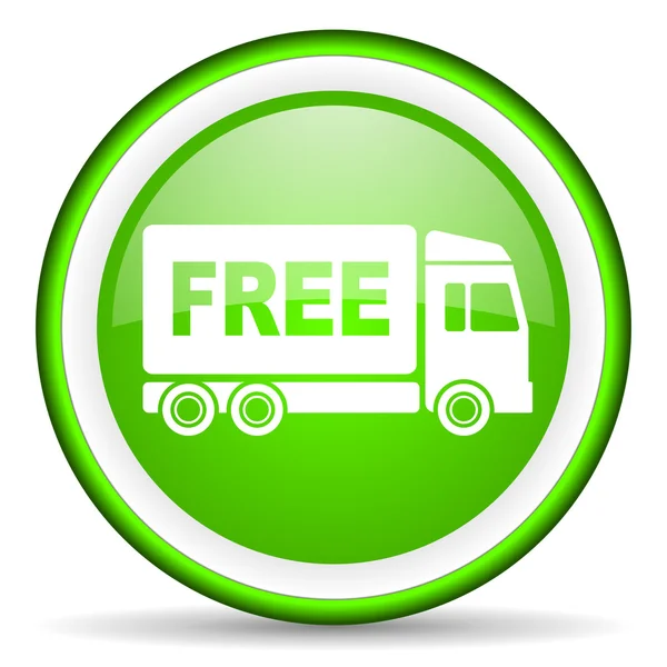 Free delivery green glossy icon on white background — Stock Photo, Image