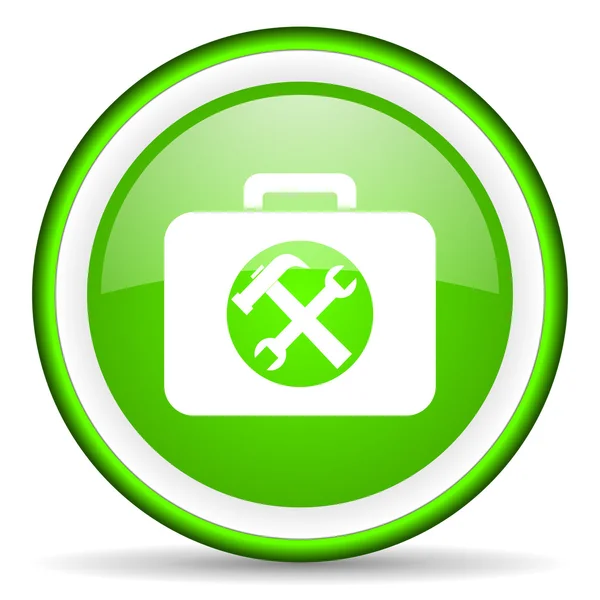Kit de herramientas verde icono brillante sobre fondo blanco —  Fotos de Stock