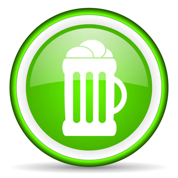白い背景の上ビール緑の光沢のあるアイコン — ストック写真