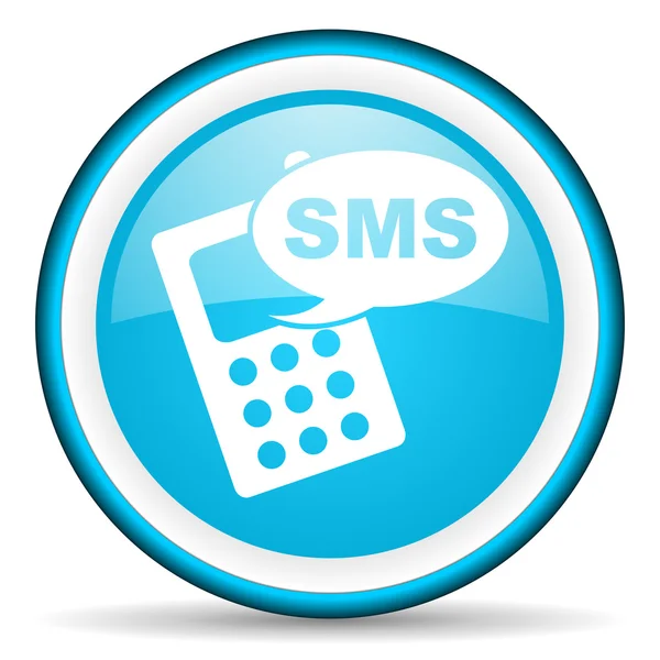 SMS blauw glanzende pictogram op witte achtergrond — Stockfoto