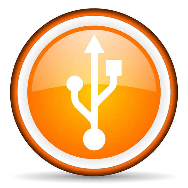 Beyaz zemin üzerinde USB turuncu parlak simgesi — Stok fotoğraf