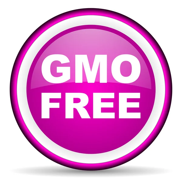 GMO ücretsiz mor parlak simgesi beyaz zemin üzerine — Stok fotoğraf