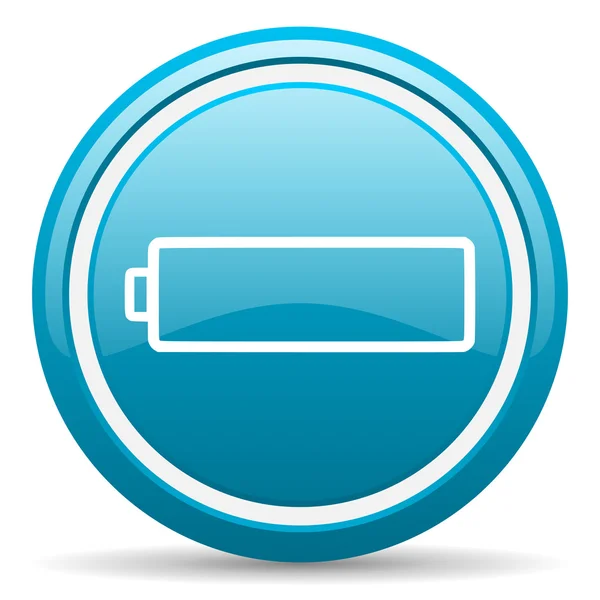 Blauwe glanzende batterijpictogram op witte achtergrond — Stockfoto