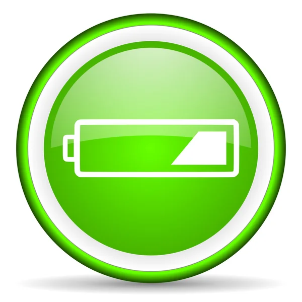 Battery green glossy icon on white background — Stock Photo, Image