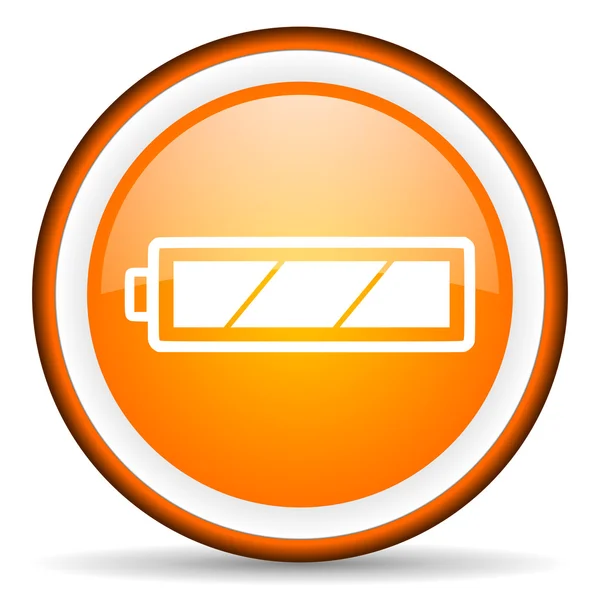 Błyszczący ikona baterii pomarańczowy na białym tle — Zdjęcie stockowe