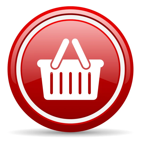 Carrello shopping icona lucida rossa su sfondo bianco — Foto Stock