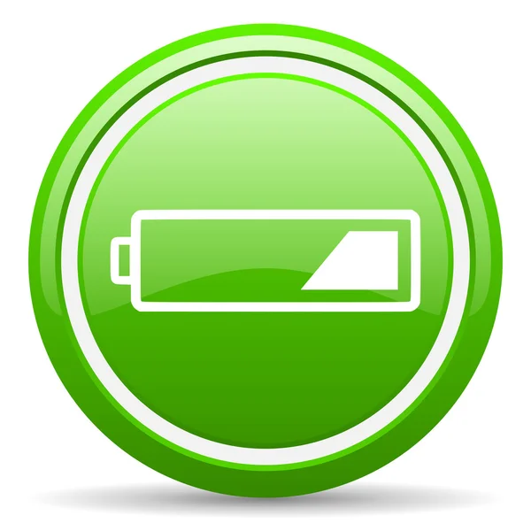 Battery green glossy icon on white background — Stock Photo, Image