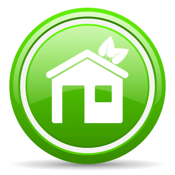 Home green glossy icon on white background — Stock Photo, Image
