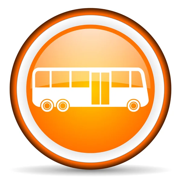 白い背景の上のオレンジ色のバス光沢のあるアイコン — ストック写真