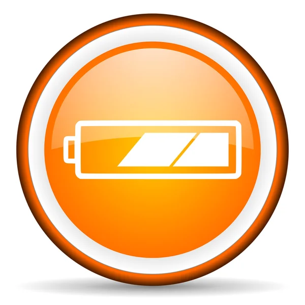 Lesklý ikona baterie oranžové na bílém pozadí — Stock fotografie