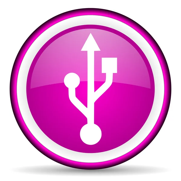 USB fialový lesklý ikona na bílém pozadí — Stock fotografie