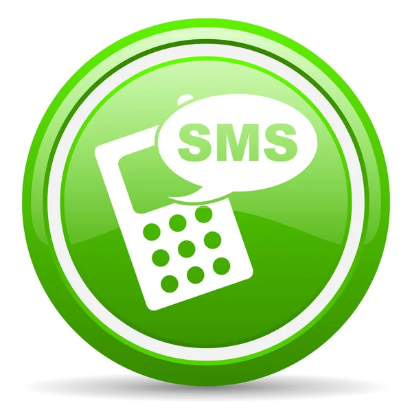 SMS groene glanzende pictogram op witte achtergrond — Stockfoto