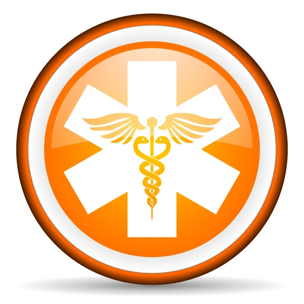 Caduceus orange glänzendes Symbol auf weißem Hintergrund — Stockfoto