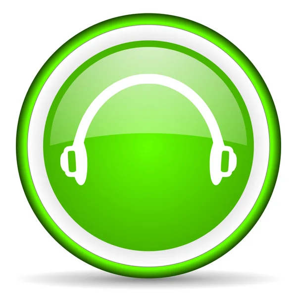 Sluchátka zelené lesklé ikonu na bílém pozadí — Stock fotografie