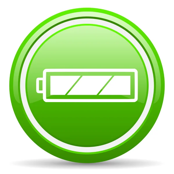 Battery green glossy icon on white background — Stock Photo, Image