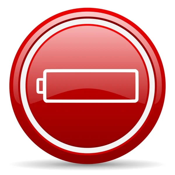 Rode glanzende batterijpictogram op witte achtergrond — Stockfoto