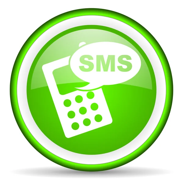 SMS groene glanzende pictogram op witte achtergrond — Stockfoto