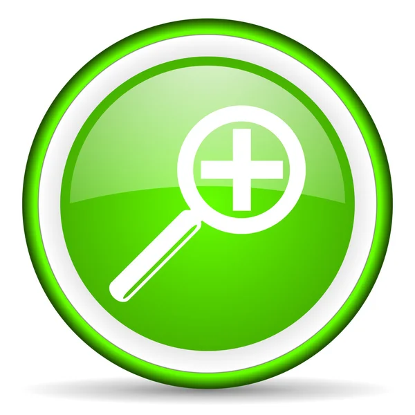 Förstoring gröna glänsande ikonen på vit bakgrund — Stockfoto