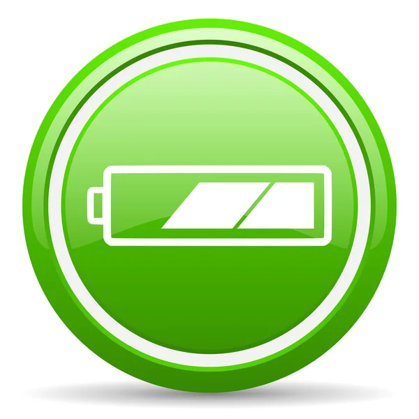 Battery green glossy icon on white background — Stock Photo, Image