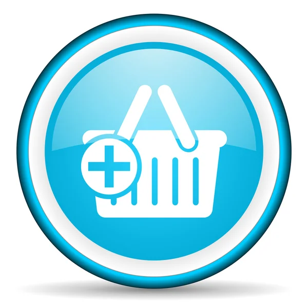 Carrinho de compras ícone brilhante azul no fundo branco — Fotografia de Stock
