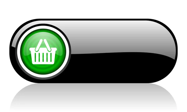Carrinho de compras ícone web preto e verde no fundo branco — Fotografia de Stock