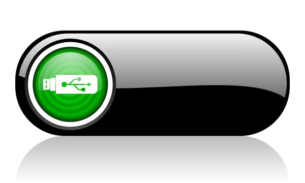 Usb icono web negro y verde sobre fondo blanco —  Fotos de Stock