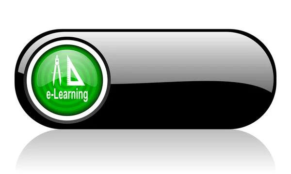 E-learning icono web negro y verde sobre fondo blanco — Foto de Stock