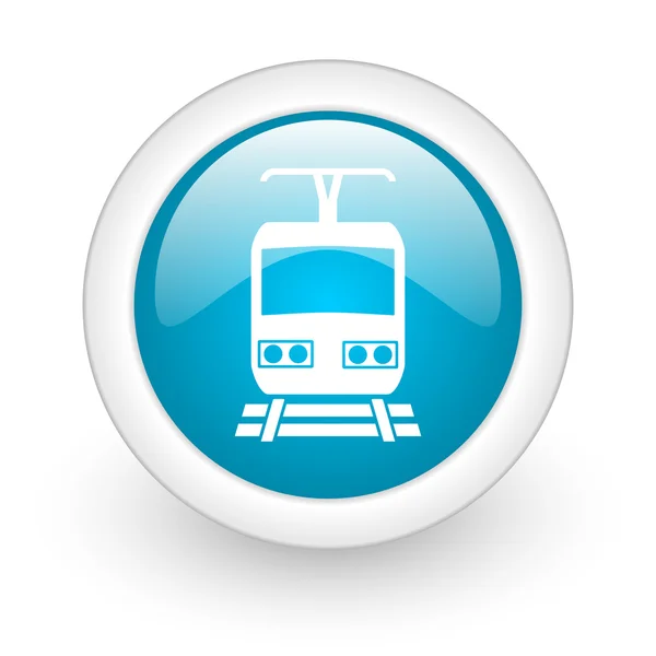 Train blue circle glossy web icon on white background — Stock Photo, Image