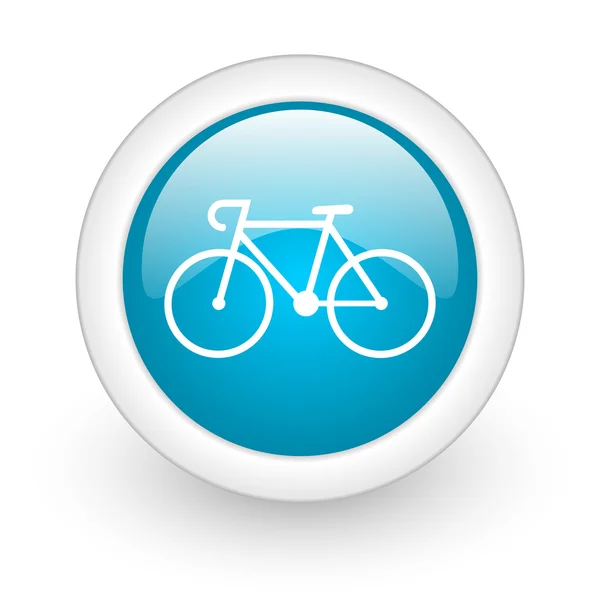 在白色背景上自行车蓝色圆光泽 web 图标 — 图库照片