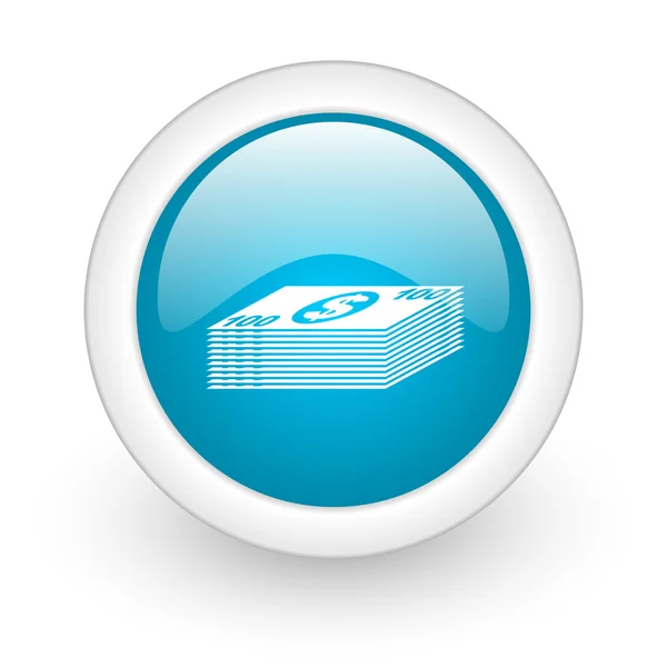 Dinheiro azul círculo brilhante ícone web no fundo branco — Fotografia de Stock