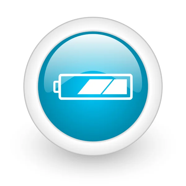 Blauwe cirkel glanzend web batterijpictogram op witte achtergrond — Stockfoto