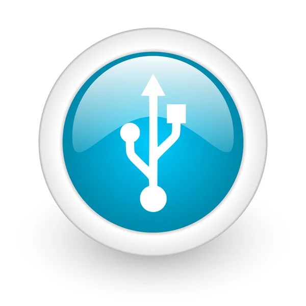 USB niebieskie koło WWW błyszczący ikona na białym tle — Zdjęcie stockowe