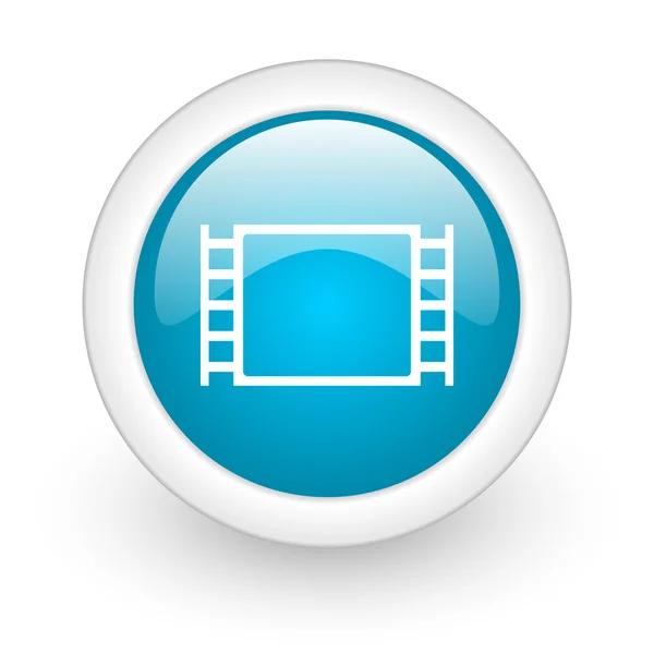 Film kék kör fényes web ikon fehér háttér — Stock Fotó