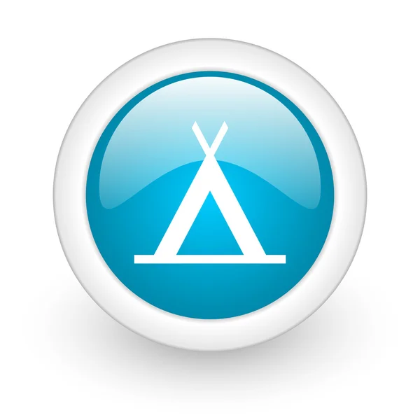 Kemping niebieskie koło WWW błyszczący ikona na białym tle — Zdjęcie stockowe