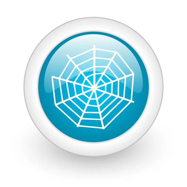 Örümcek web mavi daire parlak web simgesi beyaz zemin üzerine — Stok fotoğraf