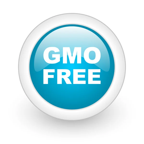 GMO ücretsiz mavi daire parlak web simgesi beyaz zemin üzerine — Stok fotoğraf