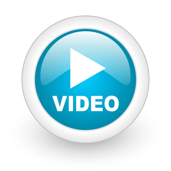 Video blauwe cirkel glanzend web pictogram op witte achtergrond — Stockfoto
