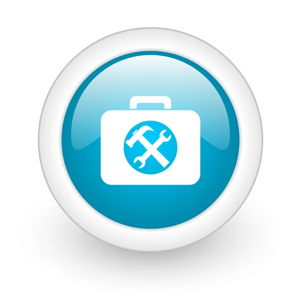 Kit de herramientas círculo azul icono web brillante sobre fondo blanco —  Fotos de Stock