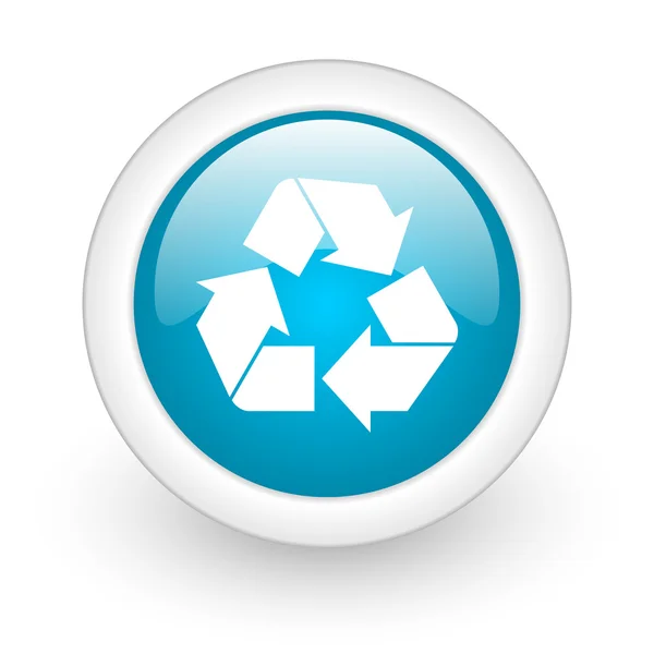 Reciclar círculo azul icono de la web brillante sobre fondo blanco —  Fotos de Stock