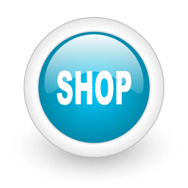 Shop blue circle glossy web icon pada latar belakang putih — Stok Foto