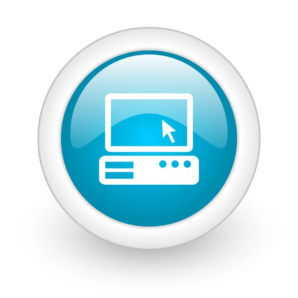 Pc círculo azul ícone web brilhante no fundo branco — Fotografia de Stock
