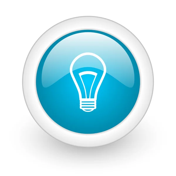 Glühbirne blauer Kreis glänzendes Web-Symbol auf weißem Hintergrund — Stockfoto
