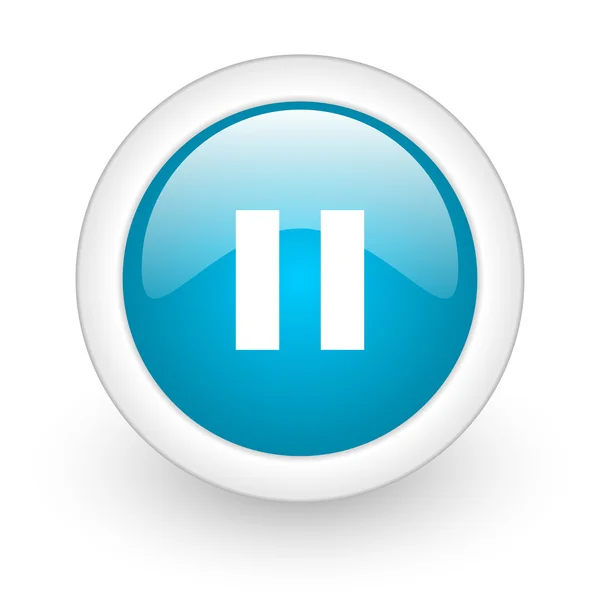 Pausa círculo azul ícone web brilhante no fundo branco — Fotografia de Stock